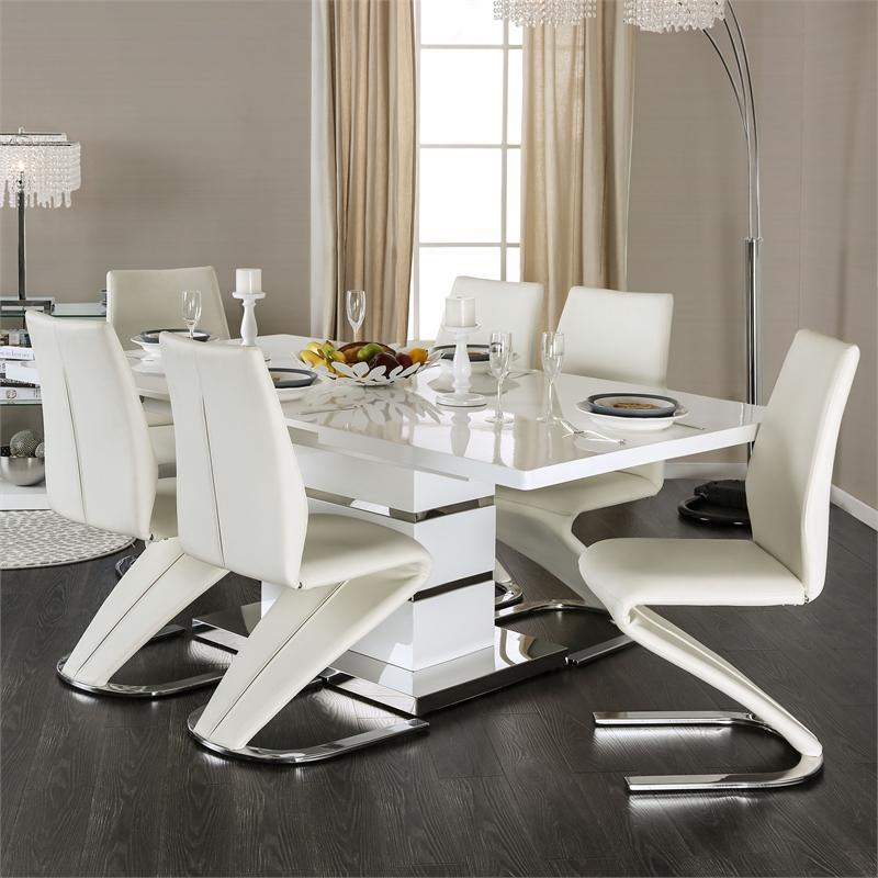 Bowery Hill Contemporary Metal 7-Piece Dining Table Set in White