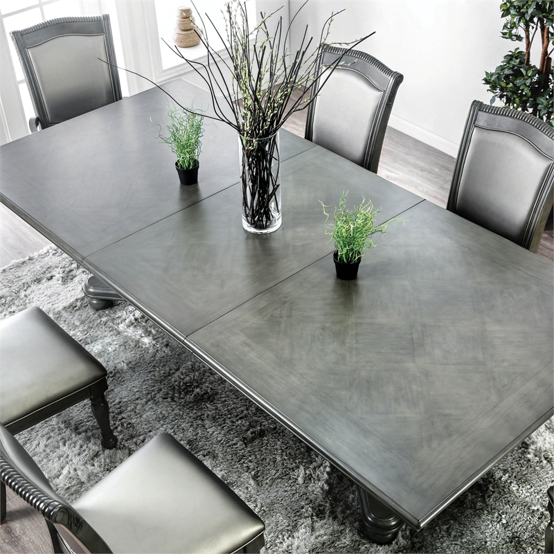 Bowery Hill Transitional Wood 9-Piece Extendable Dining Set in Gray