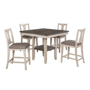 Bowery Hill Rustic 5-piece Wood Counter Dining Set in Antique White