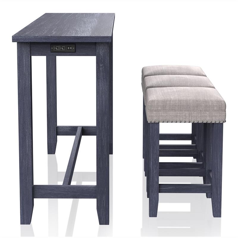 Bowery Hill Transitional Wood 4-Piece Counter Height Dining Set in Blue