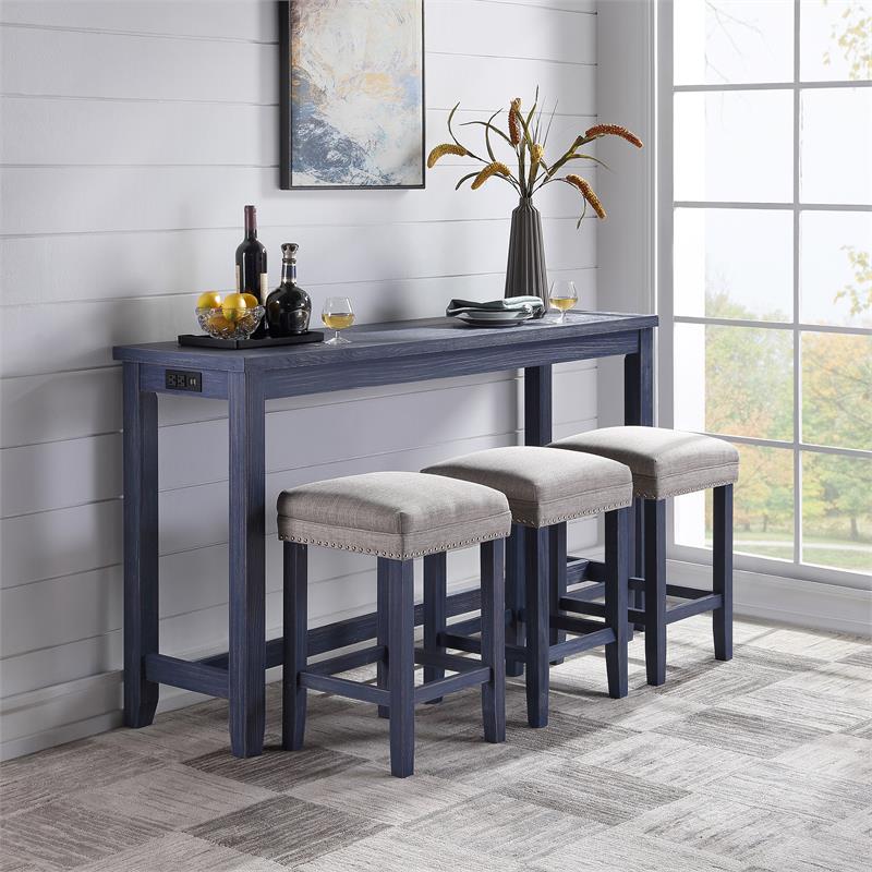 Bowery Hill Transitional Wood 4-Piece Counter Height Dining Set in Blue