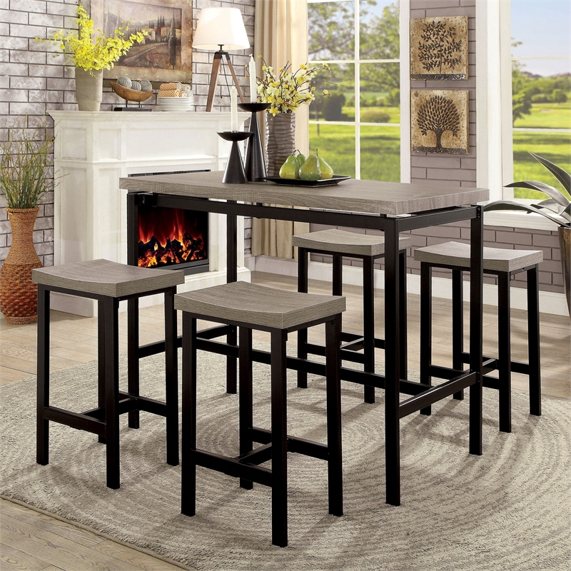Bowery Hill Contemporary Metal 5-Piece Counter Height Table Set in Gray