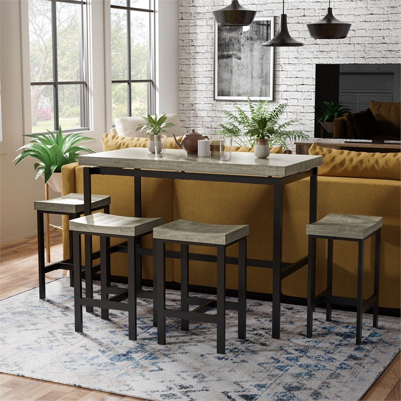 Bowery Hill Contemporary Metal 5-Piece Counter Height Table Set in Gray