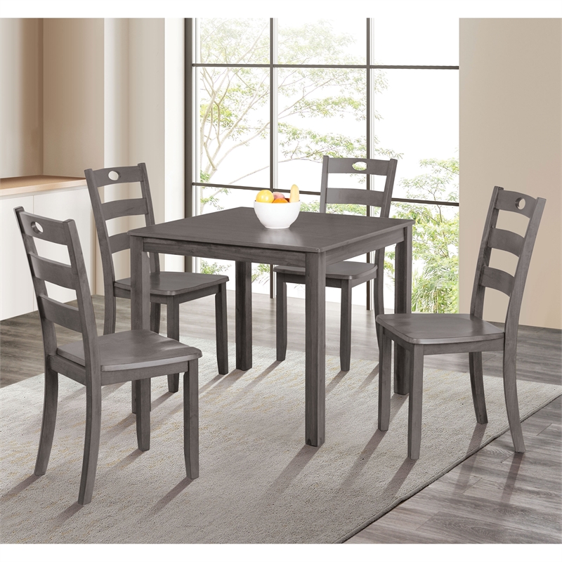 Bowery Hill Transitional 5-Piece Wood Dining Table Set in Gray