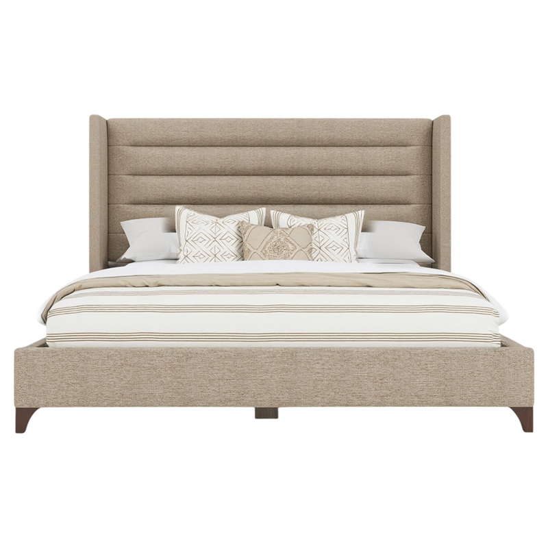 Bowery Hill Modern Channel Upholstered King Bed in Tan Performance Fabric