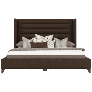 Bowery Hill Modern Channel Upholstered Queen Bed in Brown Performance Fabric