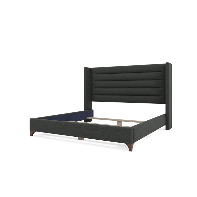 Bowery Hill Modern Channel Upholstered Queen Bed in Charcoal Performance Fabric