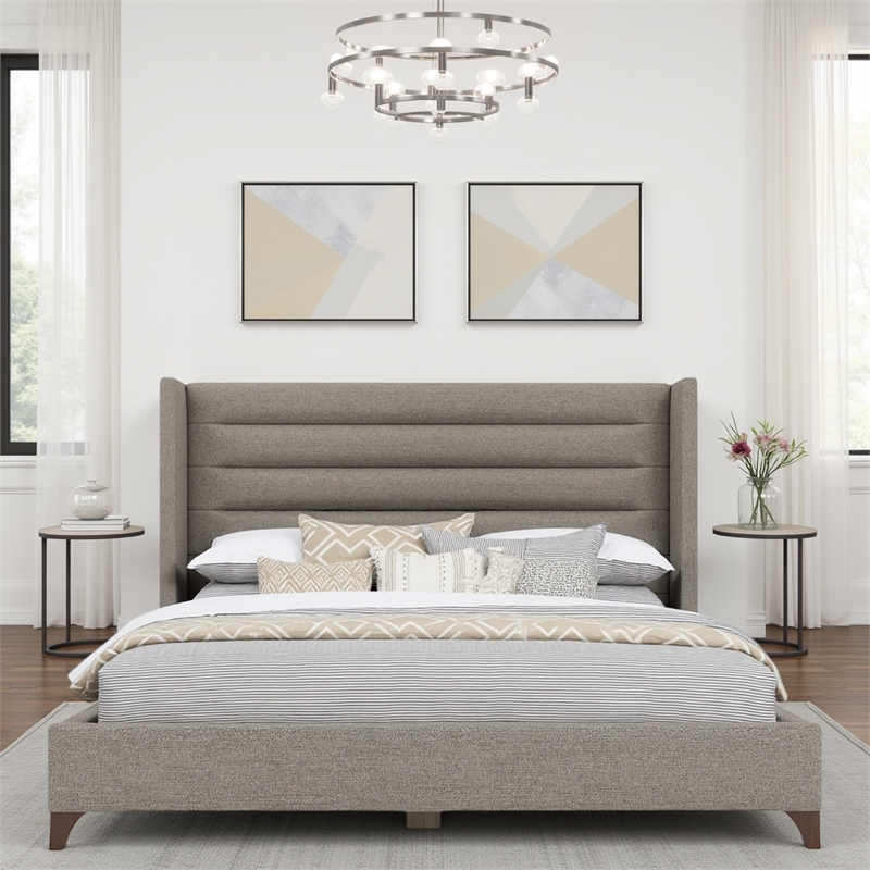 Bowery Hill Upholstered Gray Queen Bed Rectangular Textured Channel Headboard Unassembled