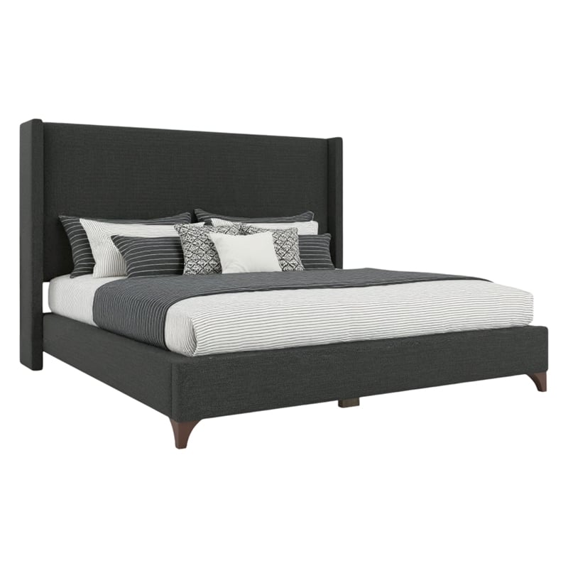 Bowery Hill Modern Upholstered King Bed in Charcoal Performance Fabric