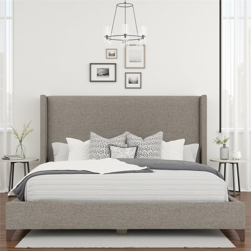 Bowery Hill Modern Upholstered King Bed in Gray Performance Fabric