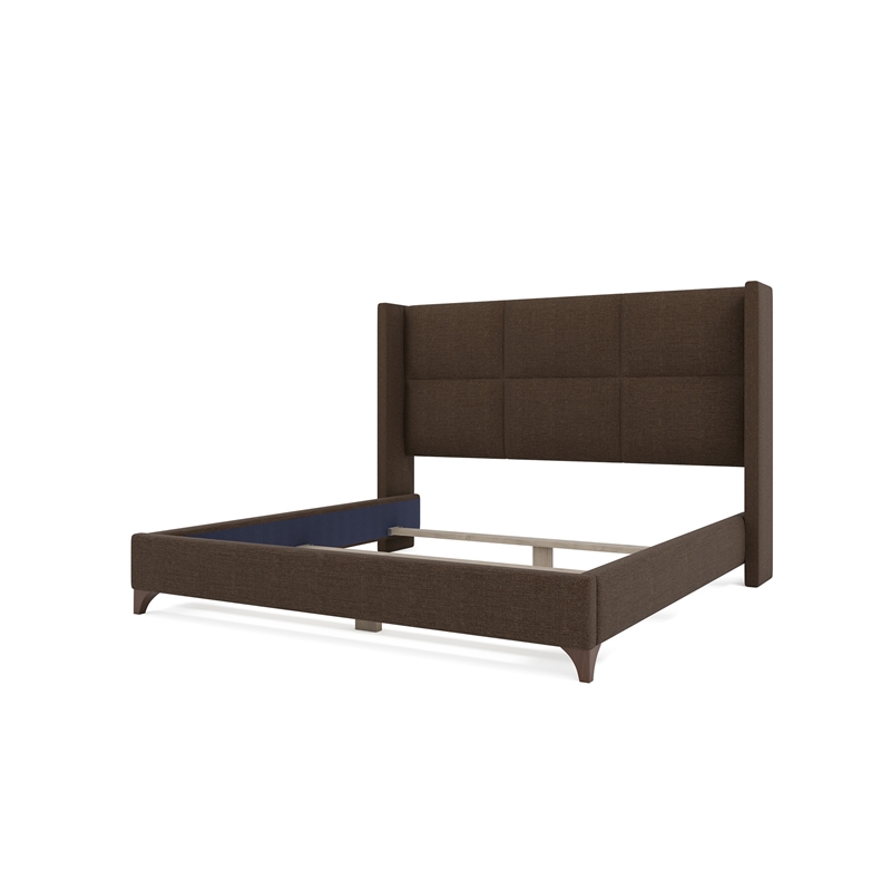 Bowery Hill Modern Upholstered King Bed in Brown Performance Fabric