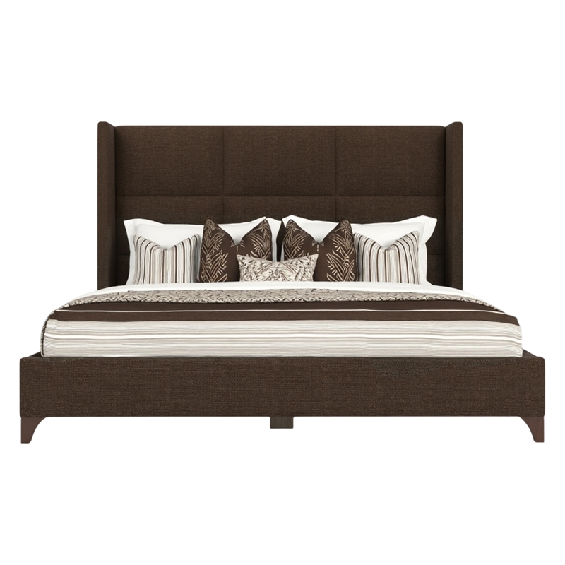 Bowery Hill Modern Upholstered King Bed in Brown Performance Fabric