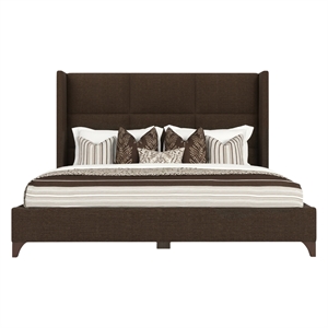 Bowery Hill Modern Upholstered King Bed in Brown Performance Fabric