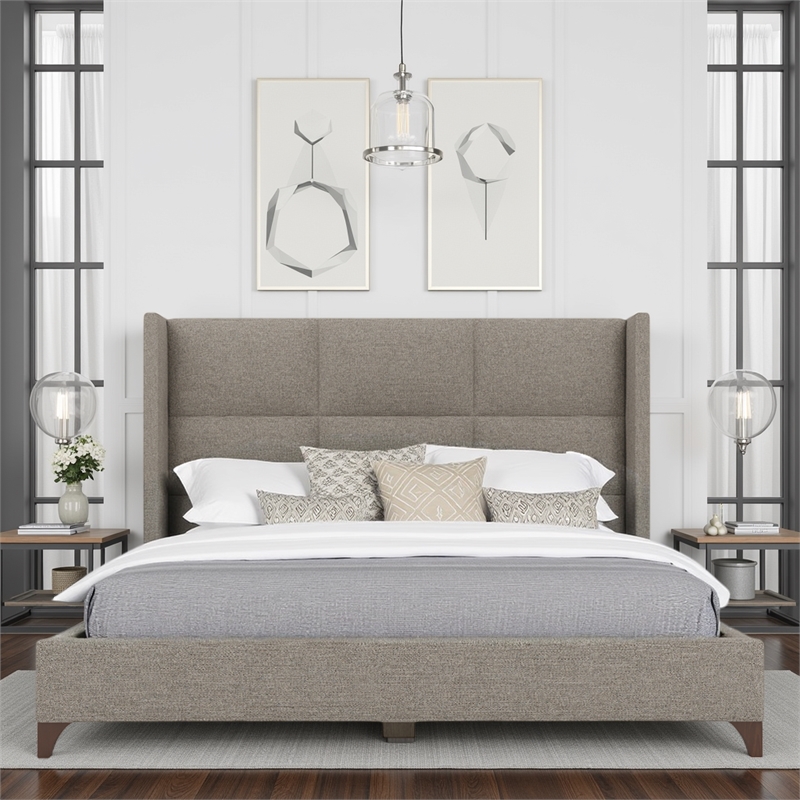 Bowery Hill Modern Upholstered King Bed in Gray Performance Fabric