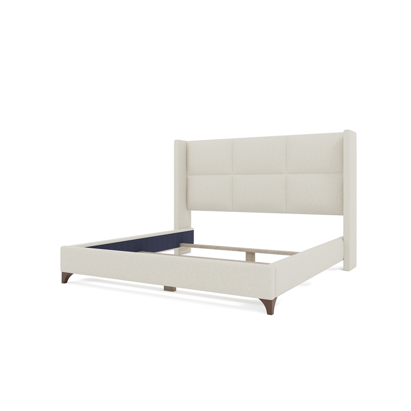 Bowery Hill Modern Upholstered King Bed in Off White Performance Fabric