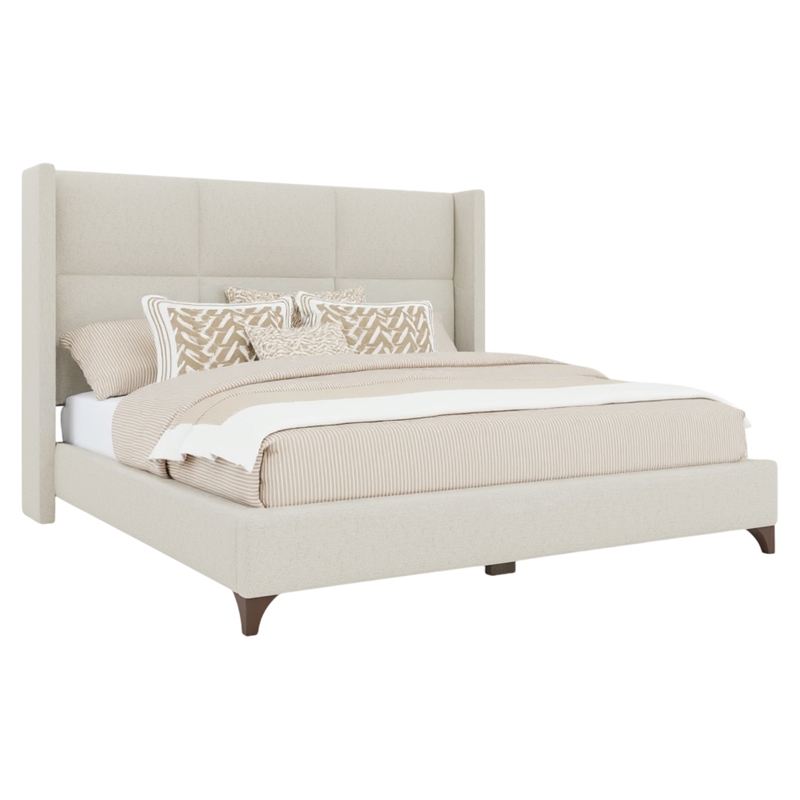 Bowery Hill Modern Upholstered King Bed in Off White Performance Fabric