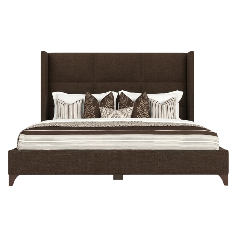 Bowery Hill Modern Upholstered Queen Bed in Brown Performance Fabric