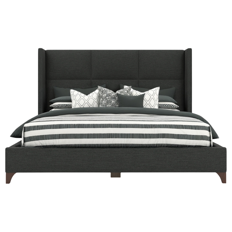 Bowery Hill Modern Upholstered Queen Bed in Charcoal Performance Charcoal