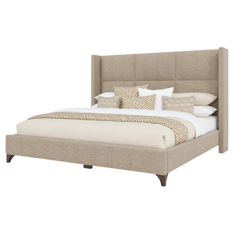 Bowery Hill Modern Upholstered Queen Bed in Tan Performance Fabric