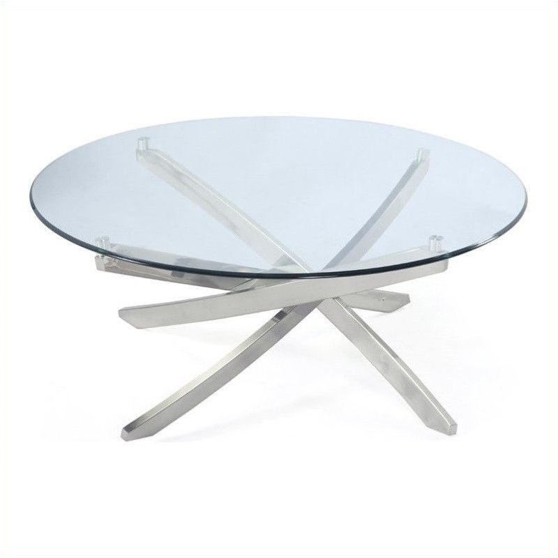 Bowery Hill Contemporary Round Cocktail Table in Brushed Nickel