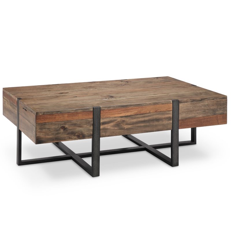 Bowery Hill Reclaimed Wood Rustic Honey Coffee Table Rectangular Industrial 54