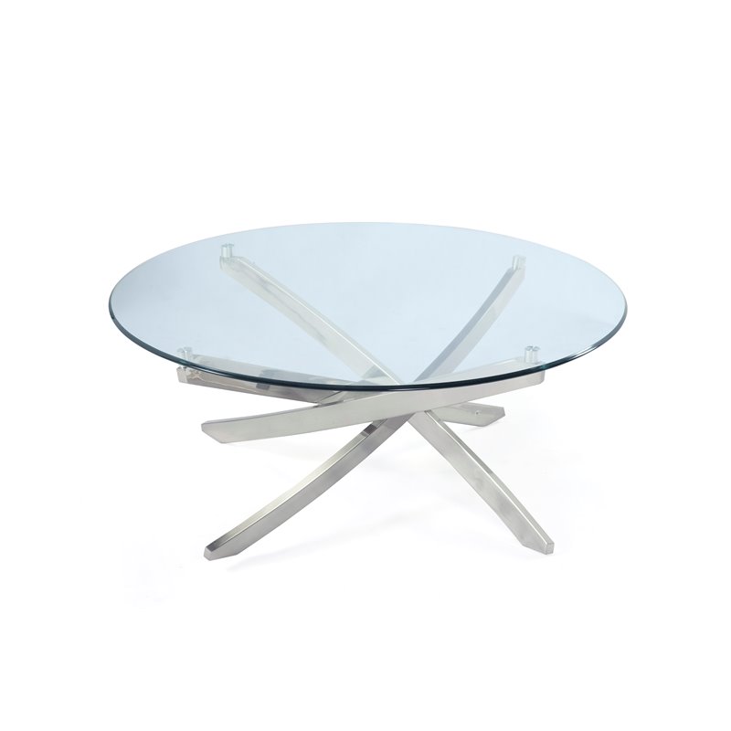 Bowery Hill Contemporary Tempered Clear Glass Top Round Cocktail Table