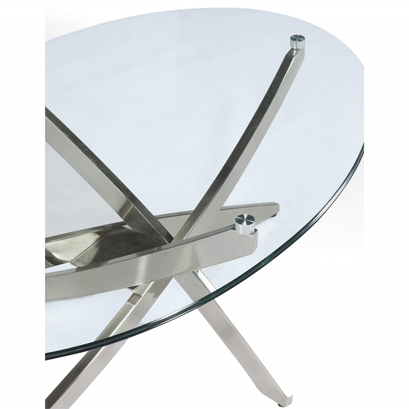 Bowery Hill Contemporary Tempered Clear Glass Top Oval Cocktail Table