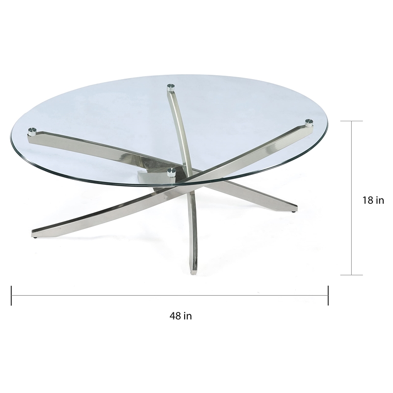 Bowery Hill Contemporary Tempered Clear Glass Top Oval Cocktail Table