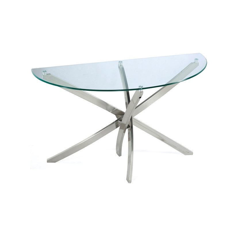 Bowery Hill Contemporary Tempered Clear Glass Top Demilune Sofa Table