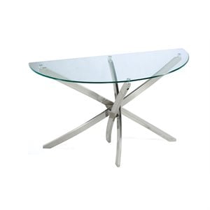 Bowery Hill Contemporary Tempered Clear Glass Top Demilune Sofa Table