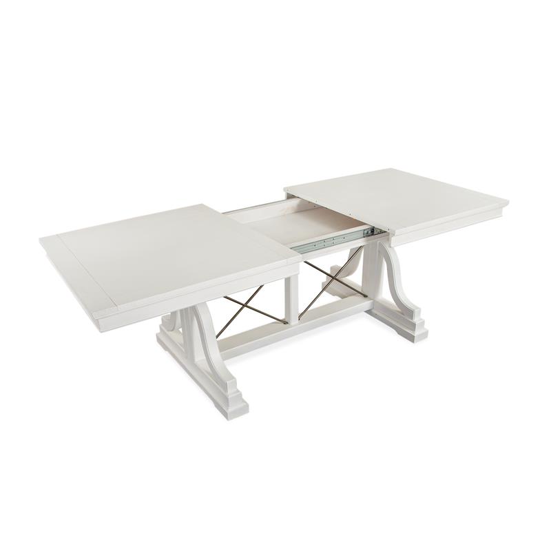 Bowery Hill Wood Transitional Trestle Dining Table in White Finish