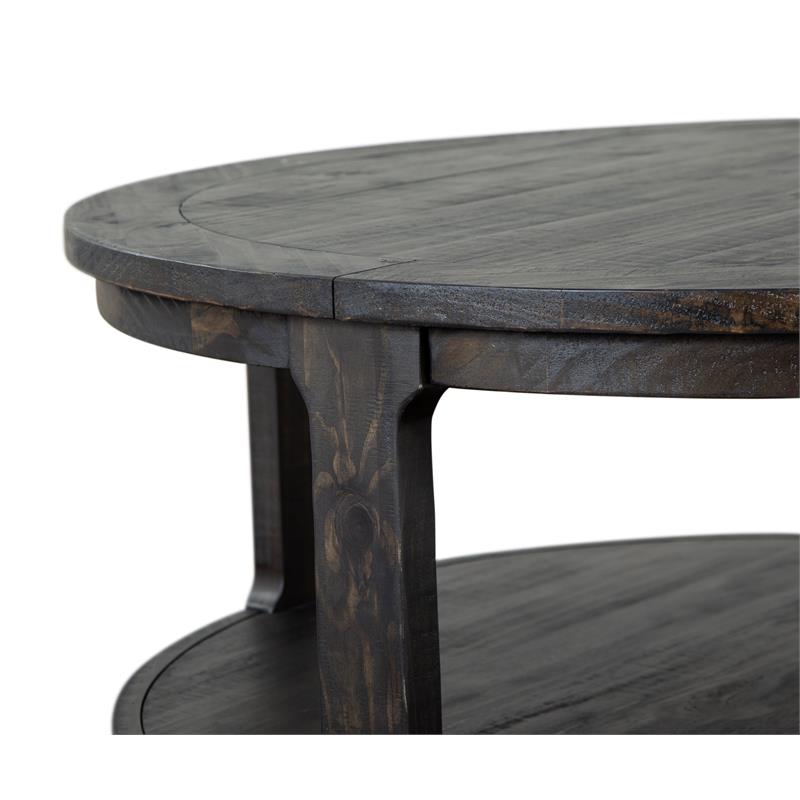 Bowery Hill Pine Peppercorn Round Cocktail Table with Casters