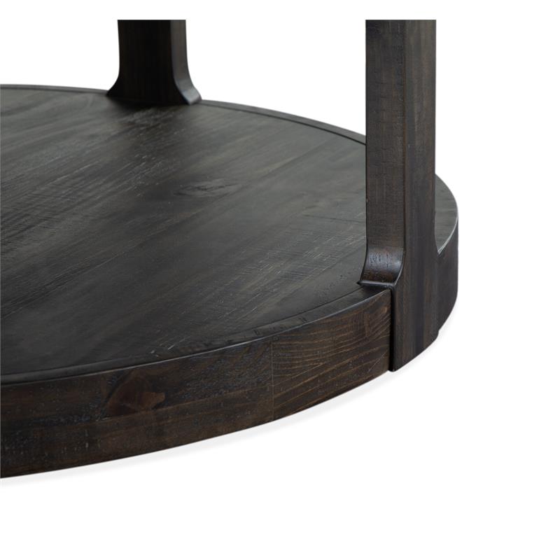 Bowery Hill Pine Peppercorn Round Cocktail Table with Casters