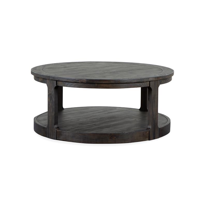 Bowery Hill Pine Peppercorn Round Cocktail Table with Casters