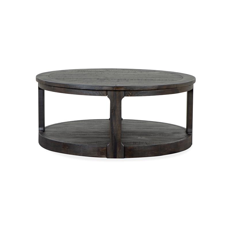 Bowery Hill Pine Peppercorn Round Cocktail Table with Casters