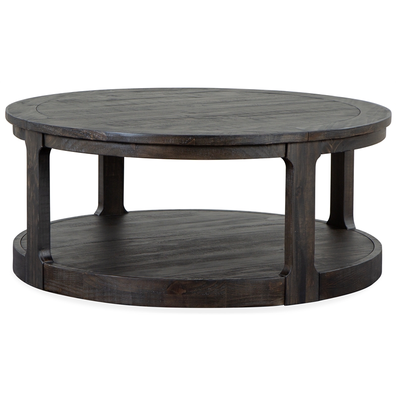Bowery Hill Pine Peppercorn Round Cocktail Table with Casters