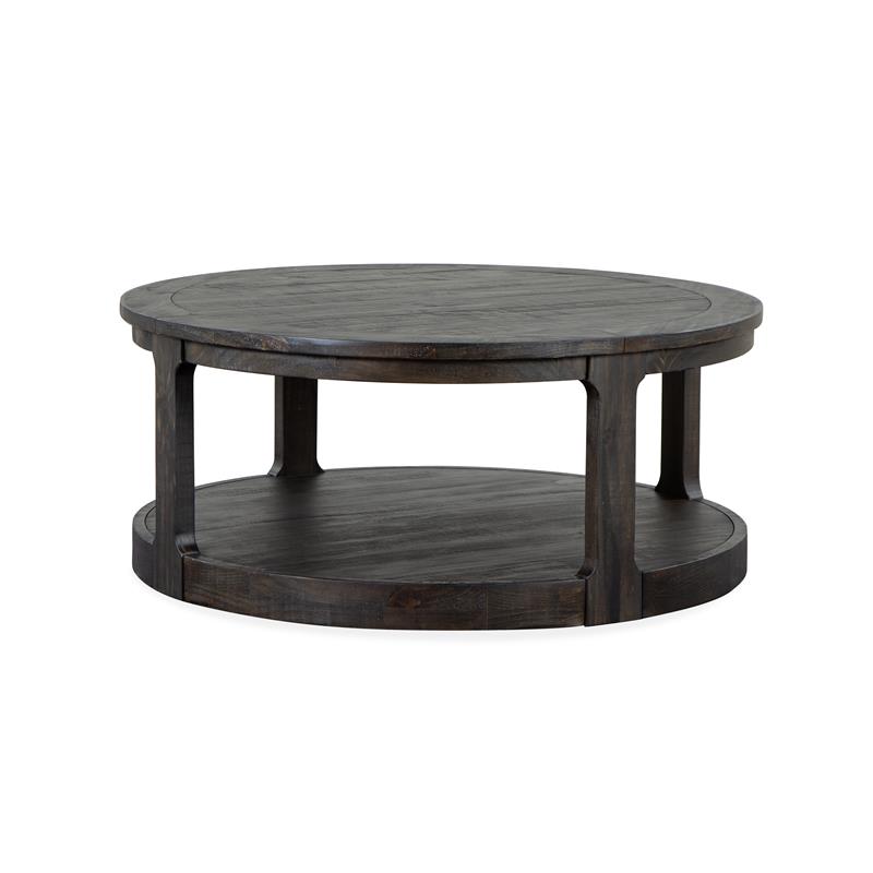 Bowery Hill Pine Peppercorn Round Cocktail Table with Casters