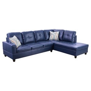 Bowery Hill Contemporary Faux Leather Right Sectional Sofa in Blue