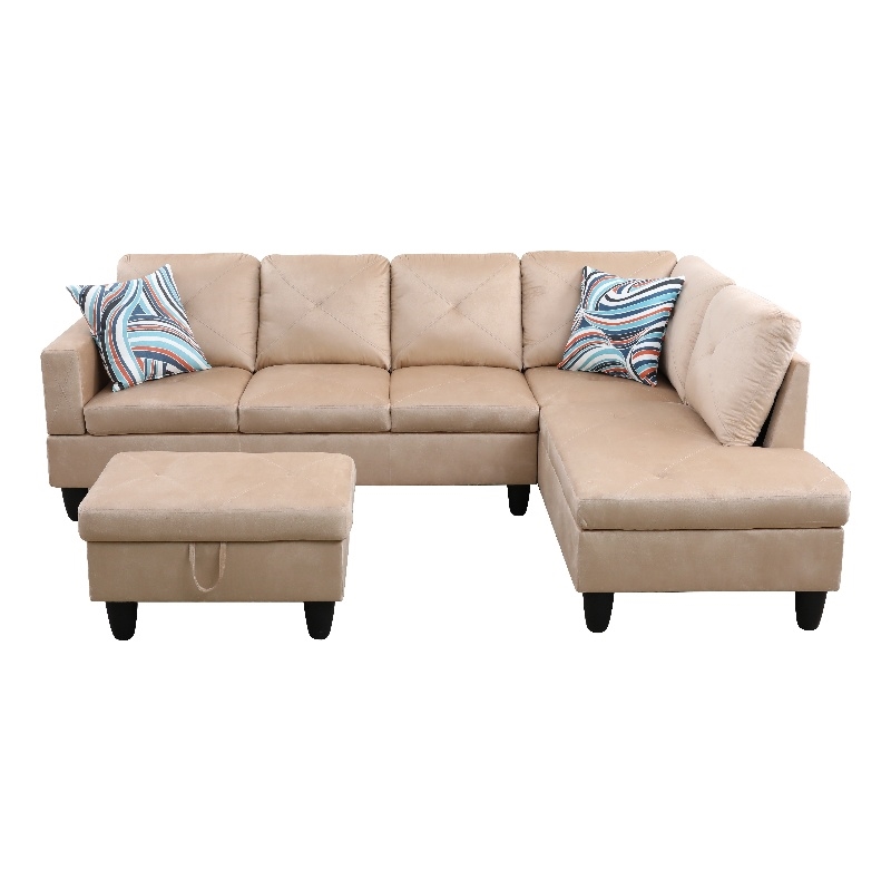 Bowery Hill L-shaped Beige Microfiber Couch with Ottoman (Pillows Included)