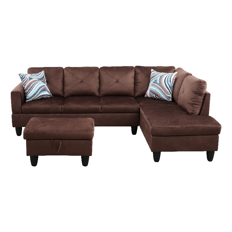 Bowery Hill L-shaped Brown Microfiber Couch with Ottoman (Pillows Included)