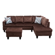 Bowery Hill L-shaped Brown Microfiber Couch with Ottoman (Pillows Included)