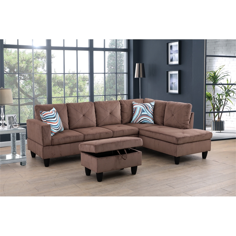 Bowery Hill L-shaped Brown Microfiber Couch with Ottoman (Pillows Included)