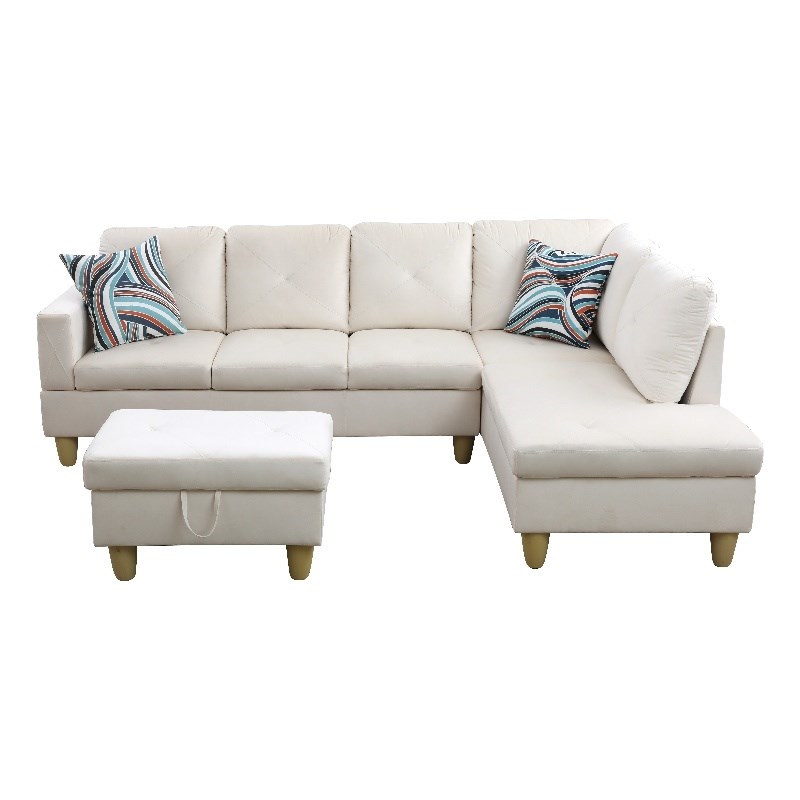 Bowery Hill L-shaped White Microfiber Couch with Ottoman (Pillows Included)