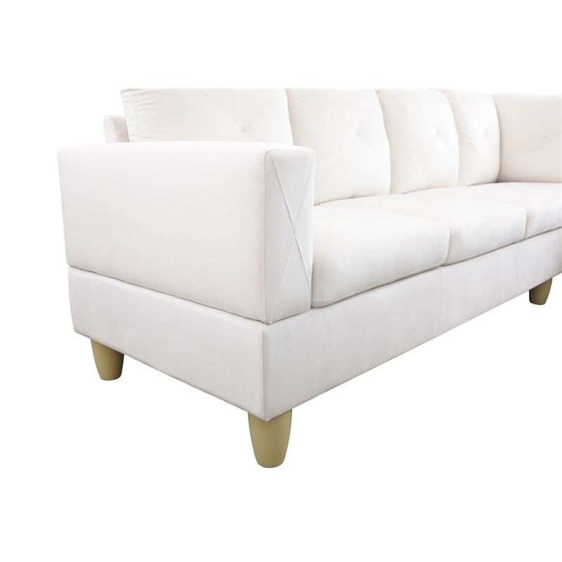 Bowery Hill L-shaped White Microfiber Couch with Ottoman (Pillows Included)