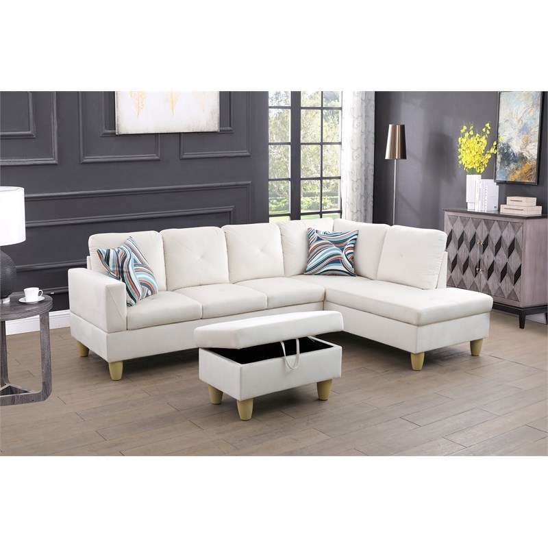 Bowery Hill L-shaped White Microfiber Couch with Ottoman (Pillows Included)