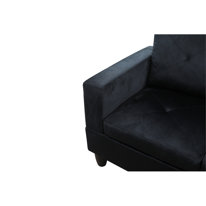 Bowery Hill L-shaped Black Microfiber Couch with Ottoman (Pillows Included)