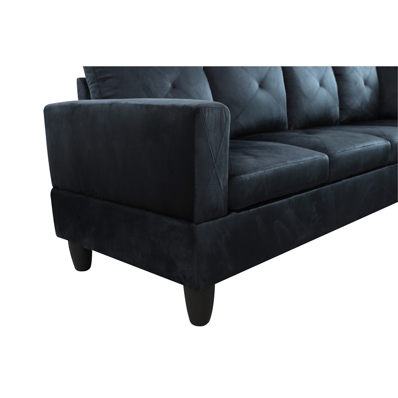 Bowery Hill L-shaped Black Microfiber Couch with Ottoman (Pillows Included)
