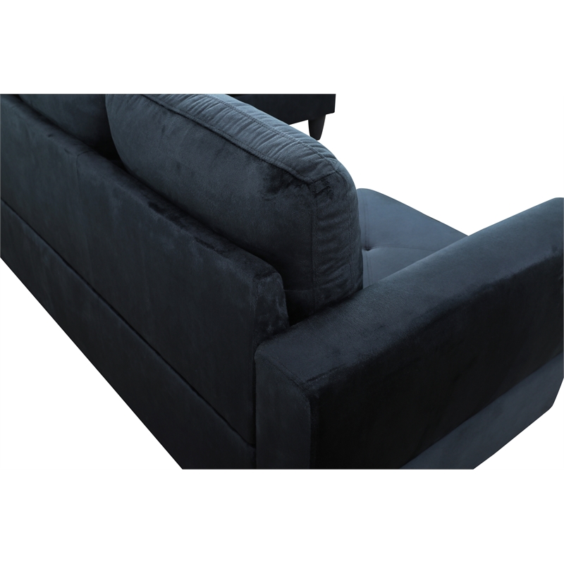 Bowery Hill L-shaped Black Microfiber Couch with Ottoman (Pillows Included)