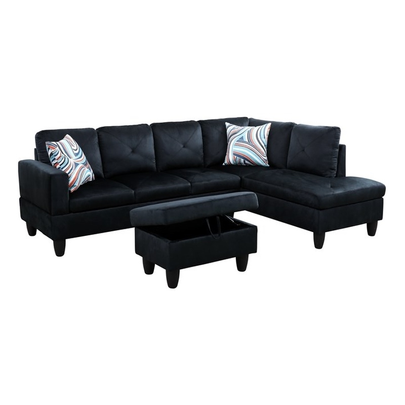 Bowery Hill L-shaped Black Microfiber Couch with Ottoman (Pillows Included)
