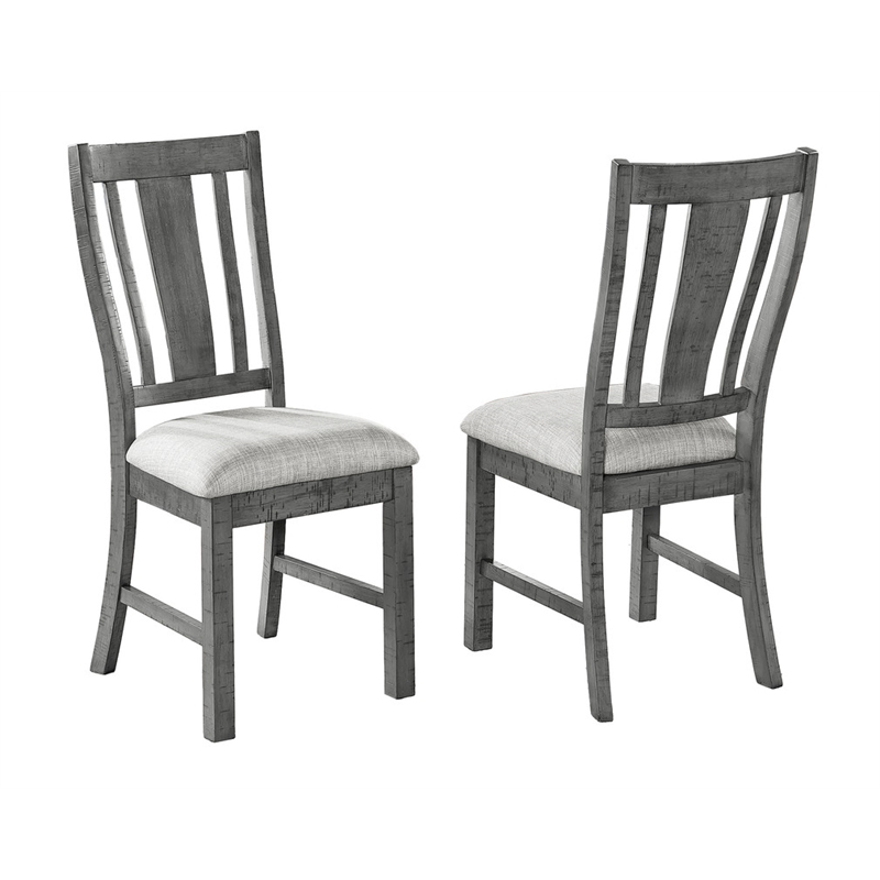 Bowery Hill Rustic Gray Wood 7-piece Dining Set with Linen Upholstered Chairs
